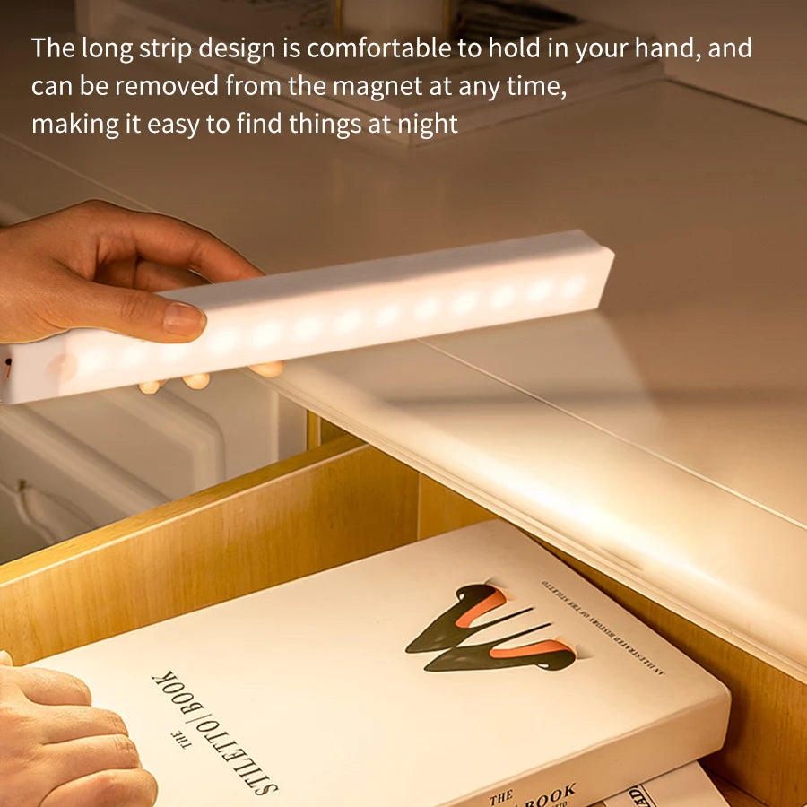 LED Motion Sensor Cabinet Light USB Rechargeable Dimmable Night Light Wireless Magnetic Night Lamp for Kitchens Stairs Hallway