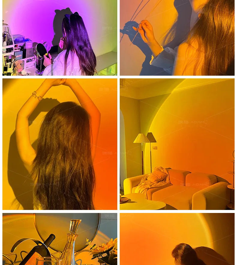 Sunset Light Projection Light Double-Sided LED Floor Light DIY Halo Sunset Light Used in Bars Living Rooms bedrooms Restaurants
