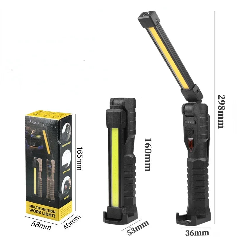 USB Rechargeable LED Work Light 1000 Lumens COB Lantern with Power Capacity Indicator Handled Flashlight for Outdoor Car Repair