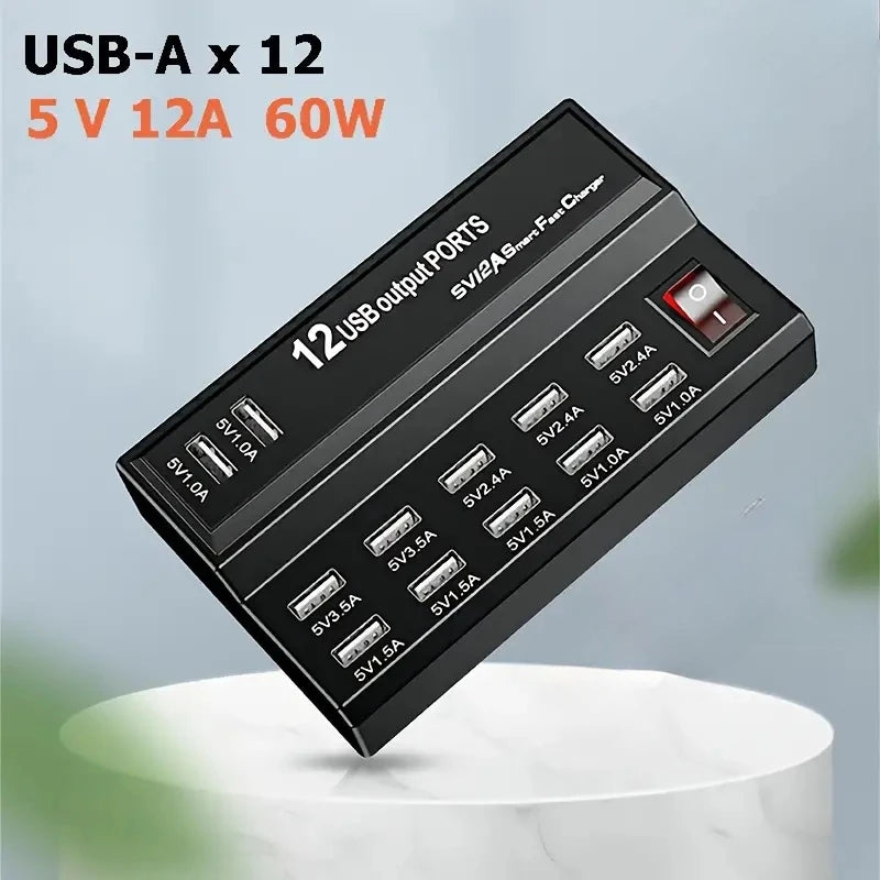 USB Charging Station 12 Ports,Sector Adapter USB Hub Multiple USB Charger Adapted to Mobile Phone and Other USB Charging Devices