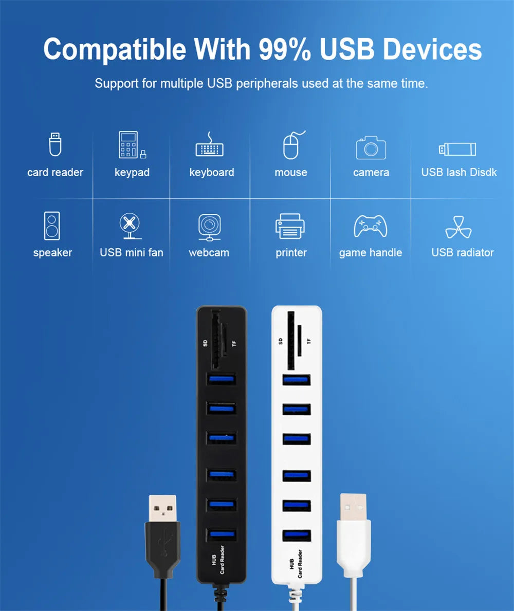 USB Hub 2.0 Multi USB Splitter 2.0 USB 3.0 Hub 3/6 Port Expander Adapter Micro TF/SD Card Reader Computer Accessories hab For PC