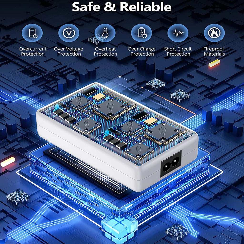 USB Charging Station 8-Ports 60W 12A Multi USB C Hub Charger with LCD Display for Cellphone  Tablet Multiple Devices iPhone 14 8