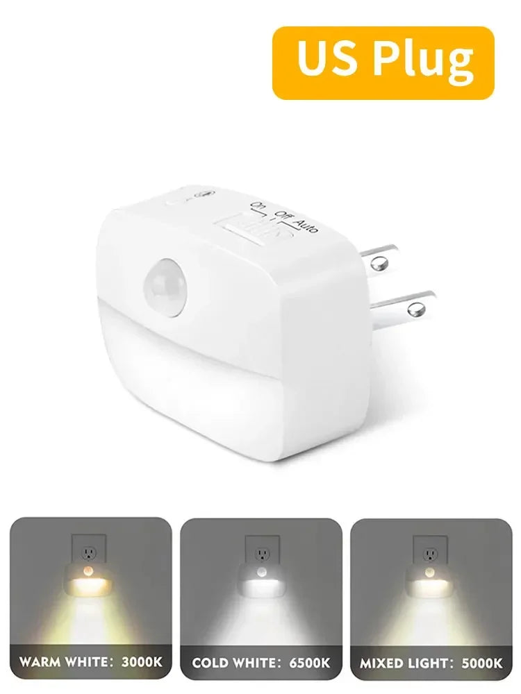 Motion Sensor LED Under Cabinet Light US/EU Plug LED Night Lamp for Kitchen Bedroom Hallway Stairs Cupboard Closet 3 Colors