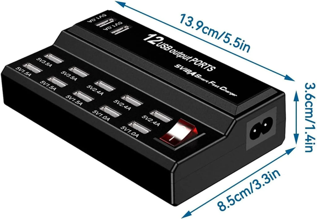 USB Charging Station 12 Ports,Sector Adapter USB Hub Multiple USB Charger Adapted to Mobile Phone and Other USB Charging Devices