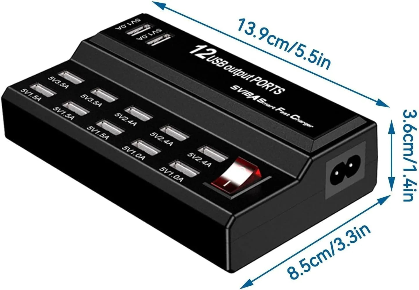 USB Charging Station 12 Ports,Sector Adapter USB Hub Multiple USB Charger Adapted to Mobile Phone and Other USB Charging Devices