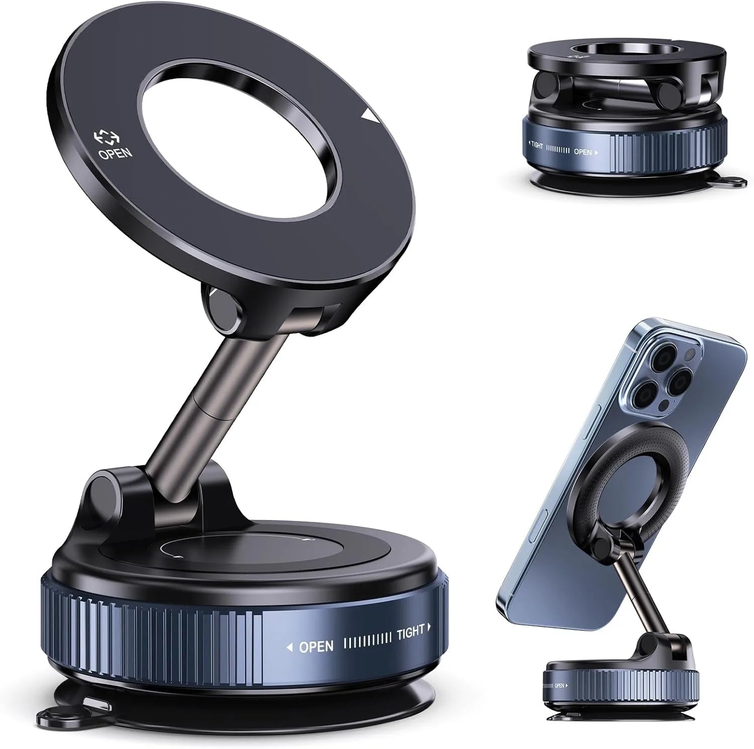 Vacuum Suction Magnetic Phone Holder for Magsafe 360° Adjustable Car Phone Mount & Retractable Vacuum Cell Phone Holders Phones