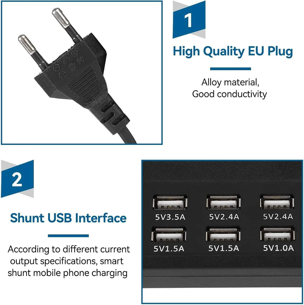 USB Charging Station 12 Ports,Sector Adapter USB Hub Multiple USB Charger Adapted to Mobile Phone and Other USB Charging Devices