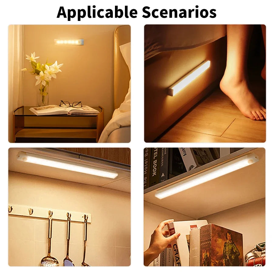 LED Motion Sensor Cabinet Light USB Rechargeable Dimmable Night Light Wireless Magnetic Night Lamp for Kitchens Stairs Hallway